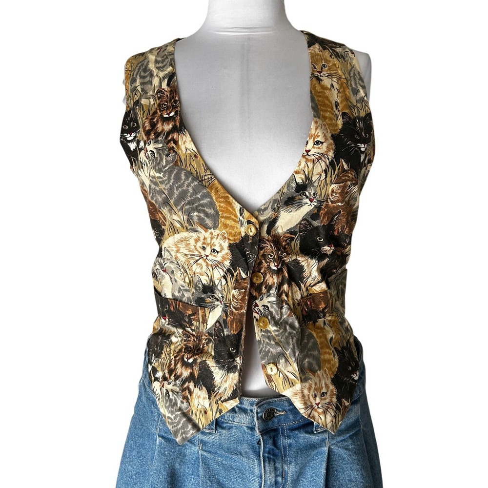 Saddle River Sportswear Vintage Car Vest Small Button Front Cinch Back Gold